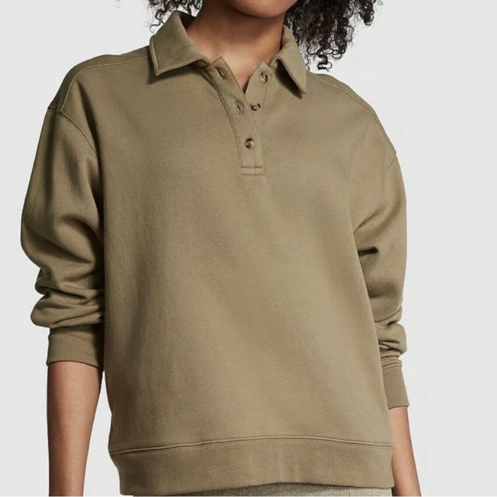 VS PINK Olive Everyday Fleece Polo